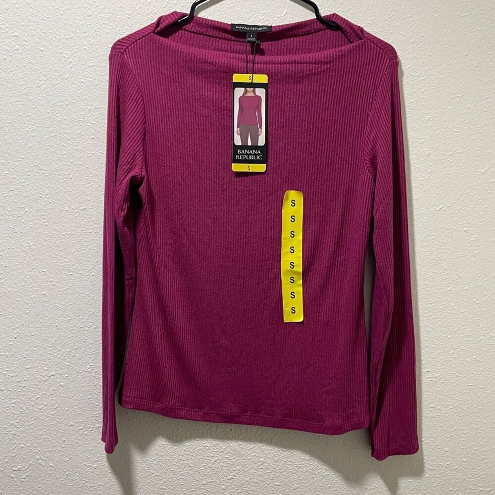 Banana Republic Womens Small Ribbed Knit Top Red Long Sleeve Boat Neck NWT - Picture 6 of 11